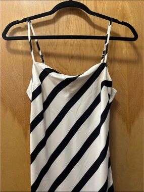 Abercrombie & Fitch Black and White Striped Midi Slip Dress